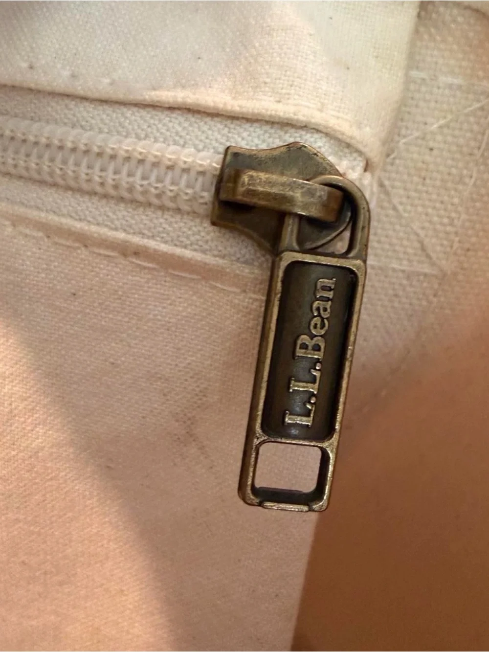 L.L.Bean Limited Edition (only 100 made) cream canvas tote,brown leather handles